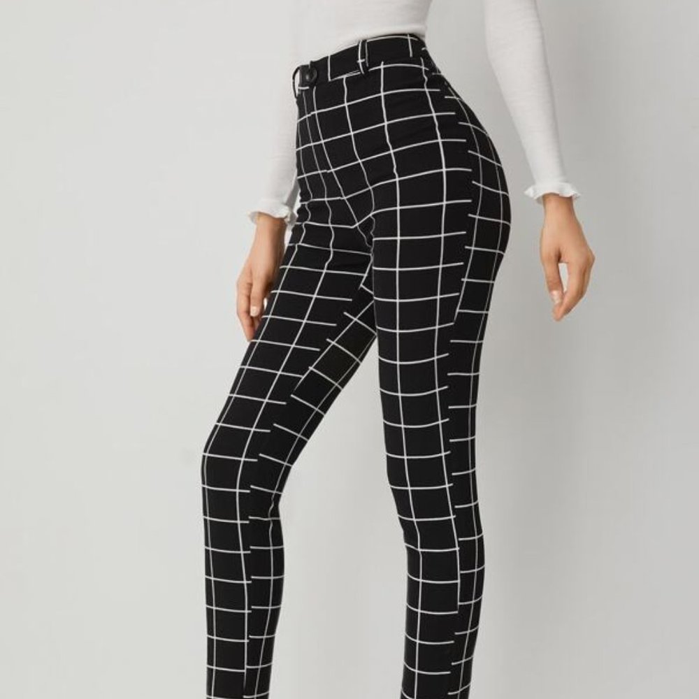 *NWT* SHEIN Essence Plaid Print High Waist Pants